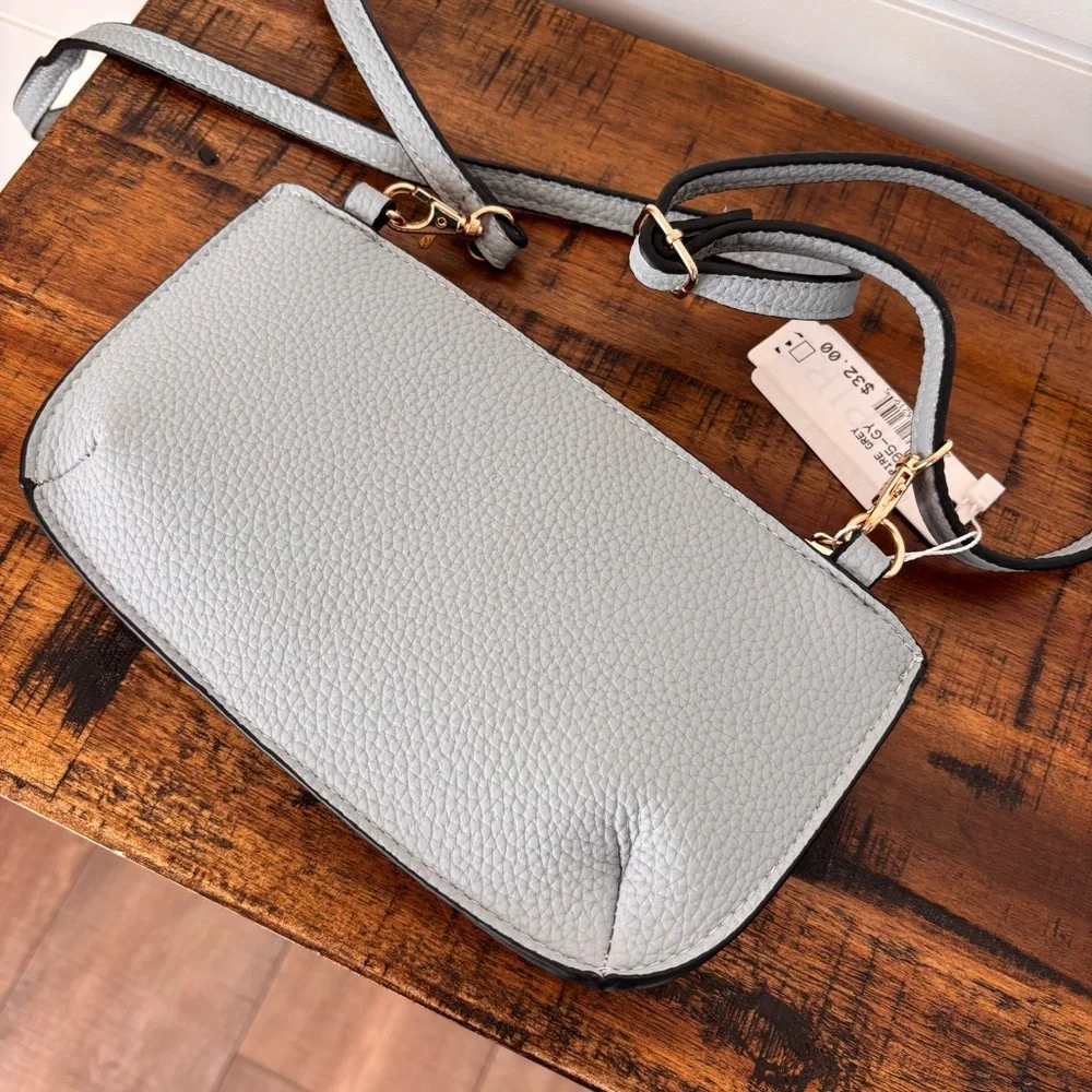 Vegan Leather Gray Wristlet Crossbody Bag